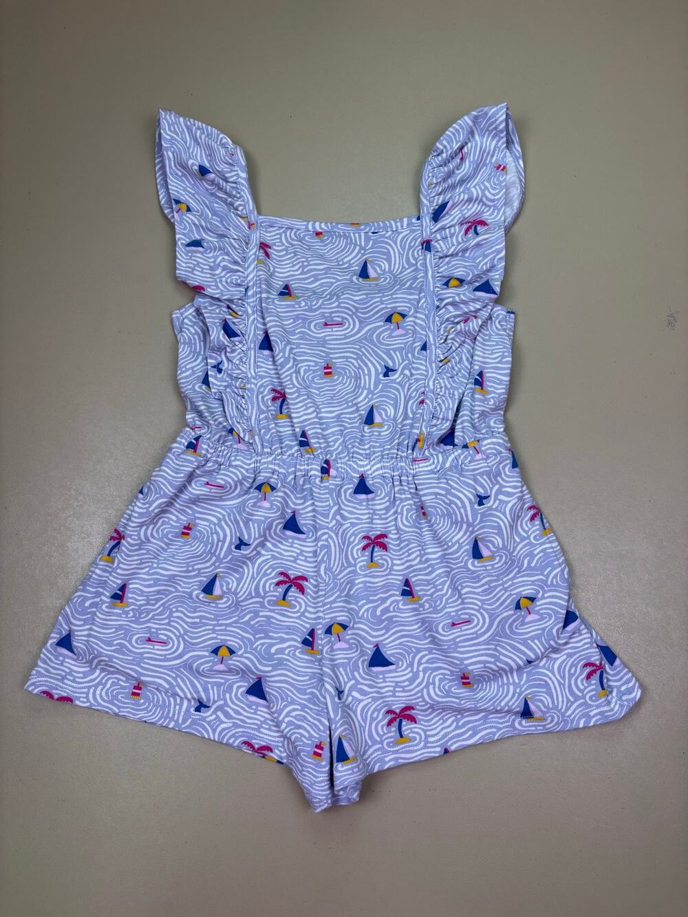 Tucker + Tate Girls Size 4 Blue Nautical Sailboat Ruffle Romper Summer EUC